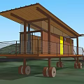 Modern Detached Villa With Metal Structure Glass Walls And Balcony On Wheels