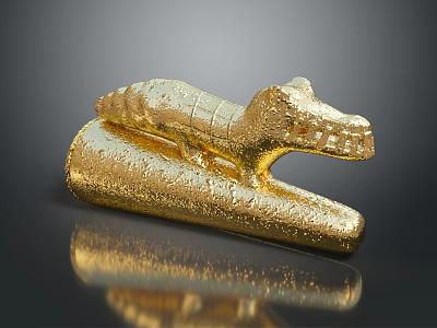 Golden Crocodile Reptile Figurine With Shiny Surface And Reflective Base 3d model