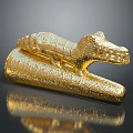 Golden Crocodile Reptile Figurine With Shiny Surface And Reflective Base