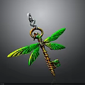 Green And Yellow Dragonfly Keychain With Spiral Body Green Wings And Chain