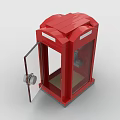 Red Telephone Booth Made With Building Blocks Featuring Clear Door And Internal Telephone Equipment