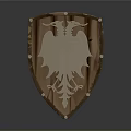 Medieval Wooden Shield with Double Headed Eagle Metal Emblem and Brass Rivets on Edge