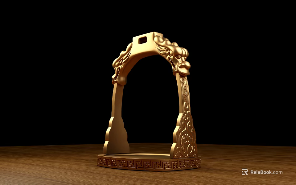 Golden Stirrup With Intricate Carved Patterns For Equestrian Sports Equipment 3d model 