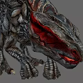 Game And Movie Character Black Scaled Monster With Red Back Spikes Open Mouth Sharp Claws