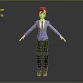 Cartoon Creature Character Wearing Purple Blazer White Shirt and Green Pants Standing with Arms Outstretched