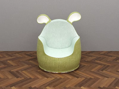 Green and Light Green Single Sofa with Ear Shaped Design Upholstered on Wooden Floor 3d model