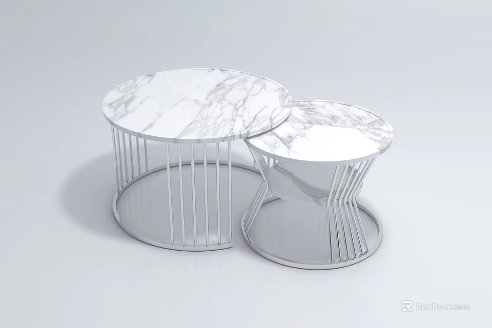 Modern Two Piece Coffee Tables With Marble Top And Metal Frame Design 3d model 