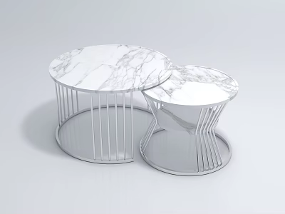 Modern Two Piece Coffee Tables With Marble Top And Metal Frame Design 3d model
