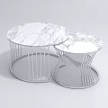 Modern Two Piece Coffee Tables With Marble Top And Metal Frame Design