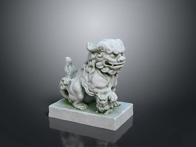 Traditional Stone Lion Sculpture Carving With Intricate Details On Solid Base 3d model