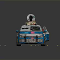 Blue And White Car With Pink Stripe Graffiti On Body And Device On Roof