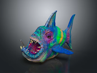 Colorful Vibrant Aquatic Fish With Sharp Teeth Open Mouth And Pointed Fins 3d model