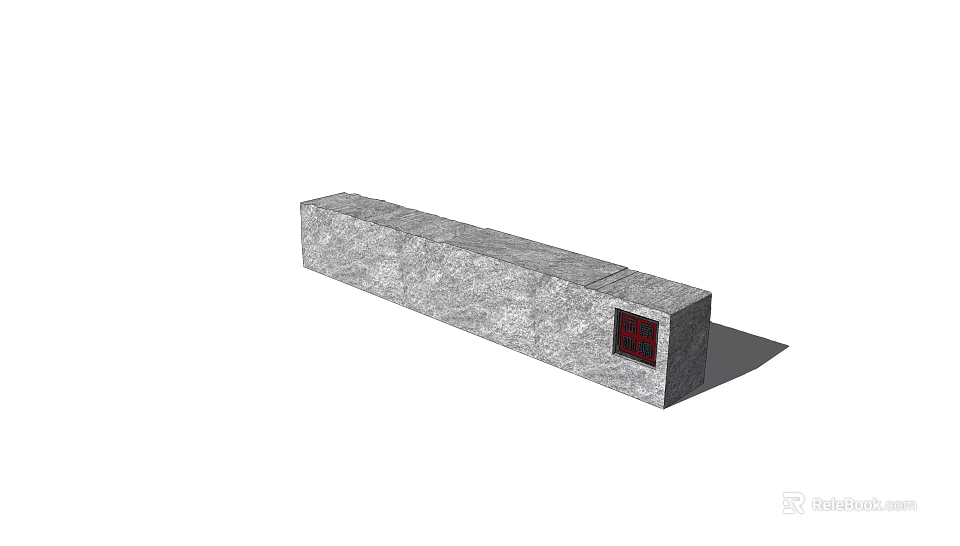 Gray Stone Landscape Seat With Rectangular Structure And Red Accent Detail 3d model