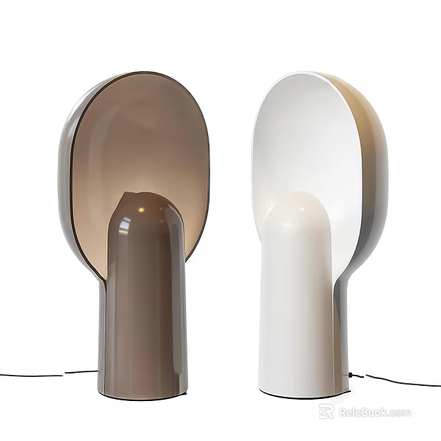Modern Minimalist Table Lamps With Brown And White Curved Shade And Cylindrical Base 3d model 