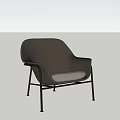 Modern Minimalist Single Sofa With Dark Brown Leather Light Gray Cushion And Black Metal Legs