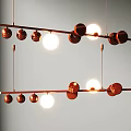 Modern Hanging Chandelier With Double Row Red Metallic Elements And White Light Bulbs 3d model