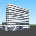Modern Office Building With Glass Curtain Wall And Unique Architectural Design