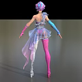 Stylish Game Movie Character With Pink Blue Hair And Decorative Outfit