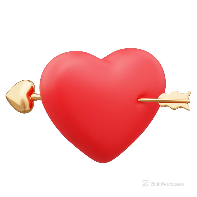 Red Heart Decorative Ornament Set With Golden Arrow For Home Decoration 3d model 