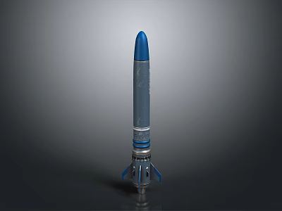 Military Weapon Missile With Blue Tip Gray Body And Bottom Thrusters Design 3d model