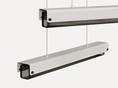 Modern Linear Pendant Light With White Metal Mesh Shade Design For Interior Lighting Spaces 3d model