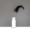 Brown Vase With Metallic Ring Holding Pampas Grass On Gray Background