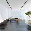 Modern Hotel Lobby Lounge With Black Sofa And Hanging Lamp