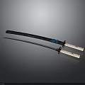 Traditional Samurai Sword With Silver Blade Engraved Characters Black Handle And Scabbard