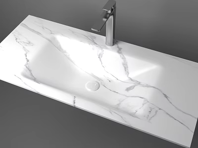 Stylish White Marble Pattern Washbasin With Silver Faucet And Smooth Surface 3d model