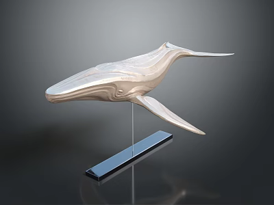Silver Whale Sculpture with Metallic Finish and Smooth Texture on Black Rectangular Base 3d model