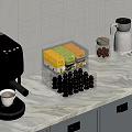 Organized Kitchen Countertop With Coffee Machine Spice Organizer Grinder And Marble Surface