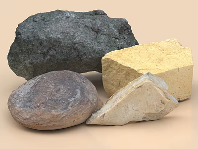 Natural Stone and Wood Decorative Pieces with Various Shapes and Textures 3d model