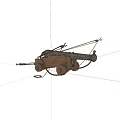 Ancient Historical Cannon Weapon Featuring Wooden Carriage Metal Barrel Wheels And Ropes
