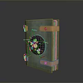 Green Electronic Notebook With Leather Straps And Black Circular Pattern Design