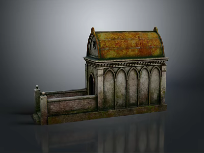 Weathered Stone Architectural Model With Arched Windows Dome Roof And Pedestal Base 3d model
