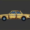 Old Yellow Rusty Car With Blue Windows Blue Wheels And Antenna