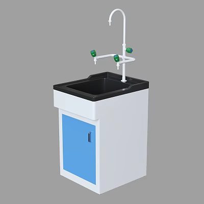 Laboratory Workstation With Black Sink Green Faucets And Blue Cabinet 3d model