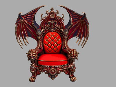 Luxurious Red Armchair With Ornate Bat Wings And Carved Lion Head Details 3d model