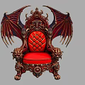 Luxurious Red Armchair With Ornate Bat Wings And Carved Lion Head Details