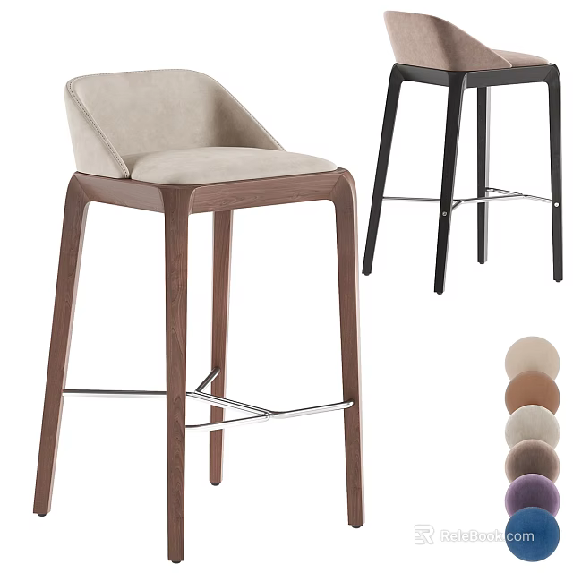 Modern Bar Stools With Wooden Frame Upholstered Seat And Multiple Color Options 3d model 