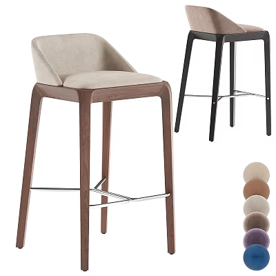 Modern Bar Stools With Wooden Frame Upholstered Seat And Multiple Color Options 3d model
