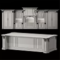 Classical Kitchen Cabinets With Marble Island Countertop And Carved Decorative Details