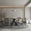 Modern Restaurant Interior With Round Dining Table Black Chairs Pendant Light And Potted Plant