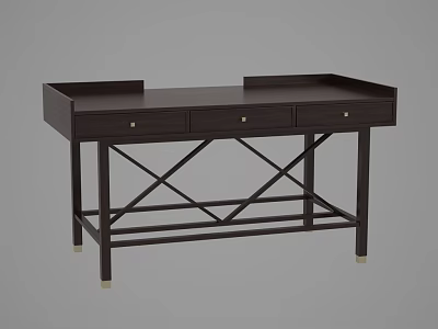 Sleek Dark Wood Writing Desk With Three Drawers And Crossed Legs Design 3d model