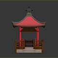 Traditional Chinese Pavilion With Pink Curved Eaves Red Columns And Wooden Railings