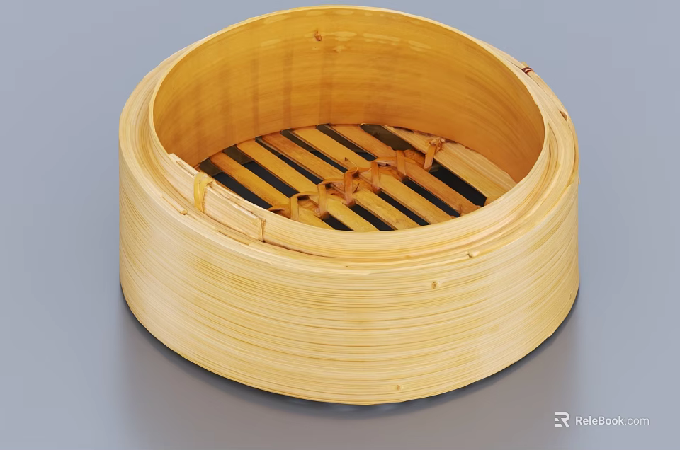 Natural Bamboo Steamer with Removable Steaming Rack for Home Kitchen Cooking 3d model