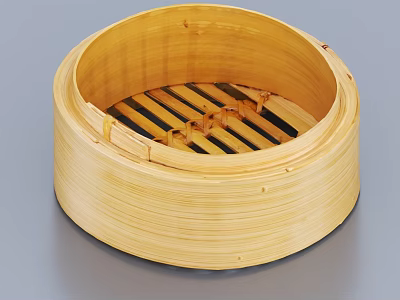 Natural Bamboo Steamer with Removable Steaming Rack for Home Kitchen Cooking 3d model