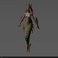 Mythical Character Fantasy Creature Design With Red Green Scales Winged Features And Fish Tail