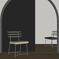Modern Leisure Chair with Metal Frame Striped Backrest Light Dark Cushions Grey White Wall Interior