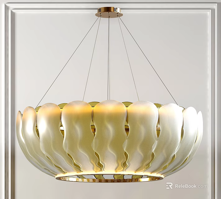 Modern Pendant Light With Wavy White Shade And Gold Metal Frame Design 3d model 